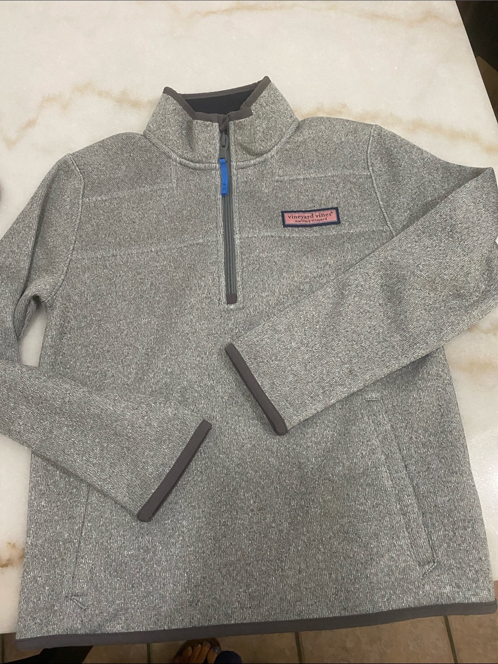 Vineyard Vines Gray Heather Quarter-Zip Pullover with Navy Trim